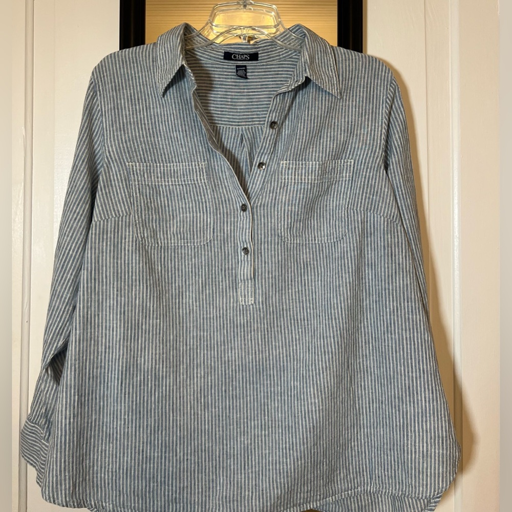 Chaps Navy and White Striped Shirt